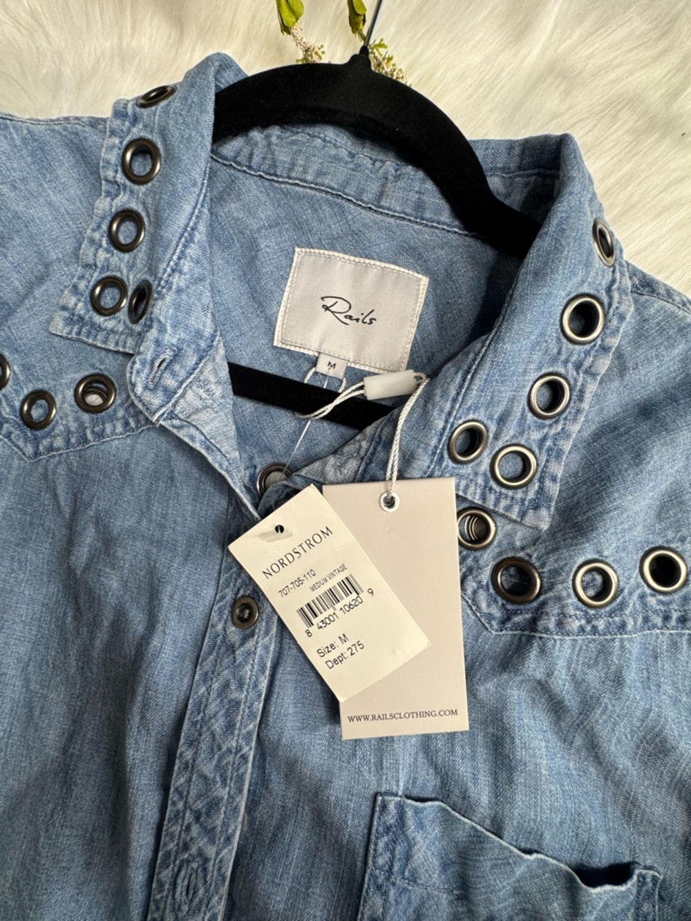 Rails Clayton Raw Hem Grommet Denim Shirt - Picture 3 of 3